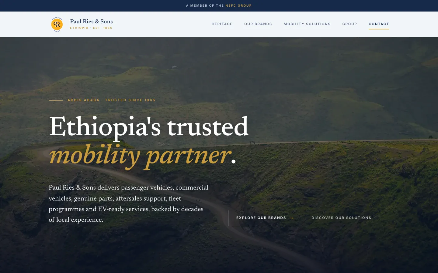 Full-viewport homepage of paulriesethiopia.com