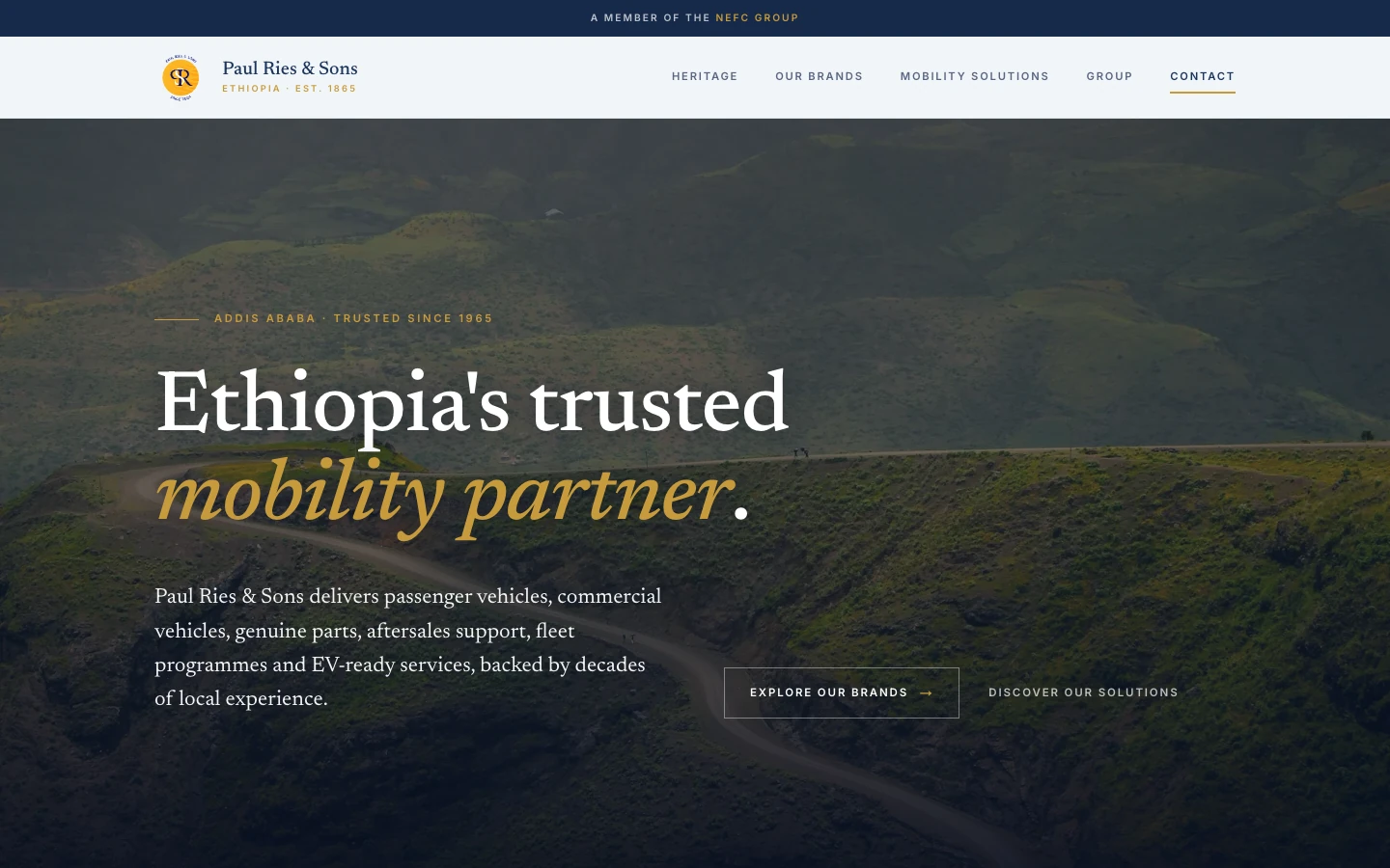 Full-viewport homepage of paulriesethiopia.com